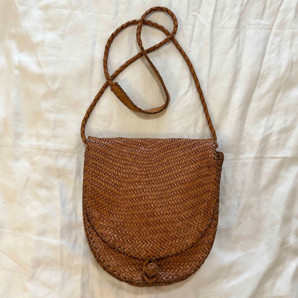 NWOT handmade en shalla woven cognac leather crossbody shoulder bag